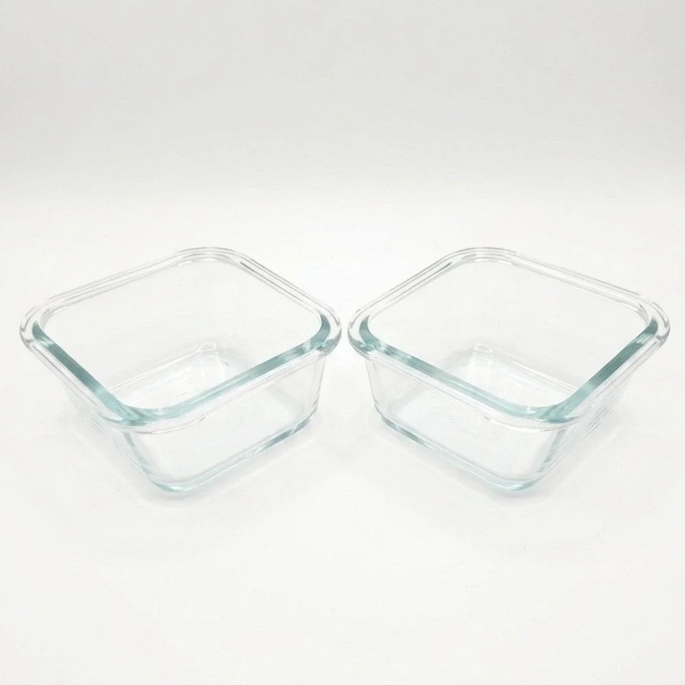 Pyrex 1 Cup Square Glass Food Storage Containers Set of 2 Clear USA